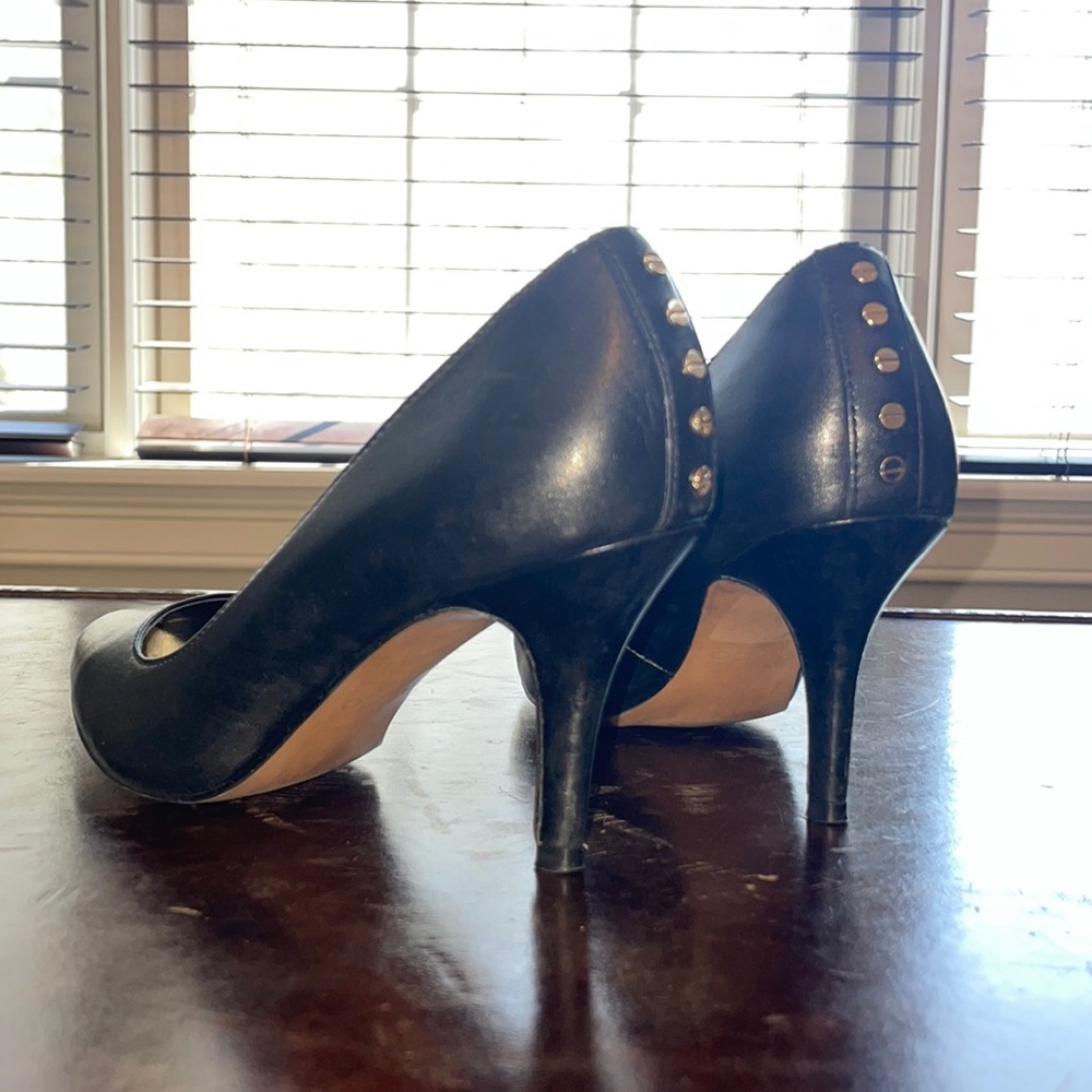 Aldo black leather heels with gold studs